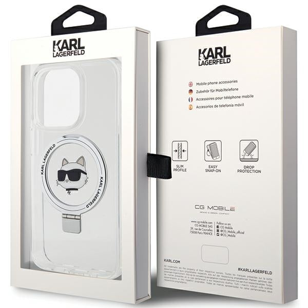 Funda MagSafe para Apple iPhone 15 Pro, Karl Lagerfeld, Ring Stand Choupette's Head, Blanca