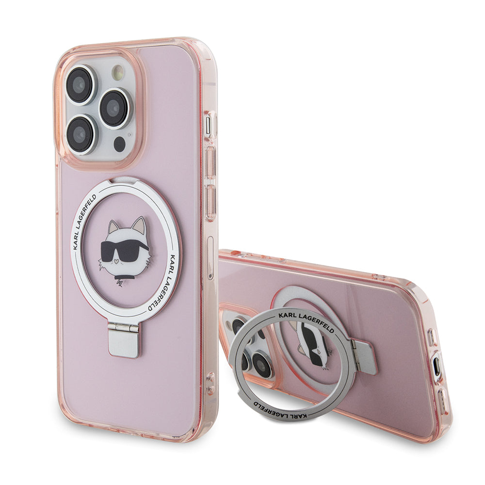 Funda MagSafe para Apple iPhone 15 Pro, Karl Lagerfeld, Ring Stand Choupette's Head, Rosa