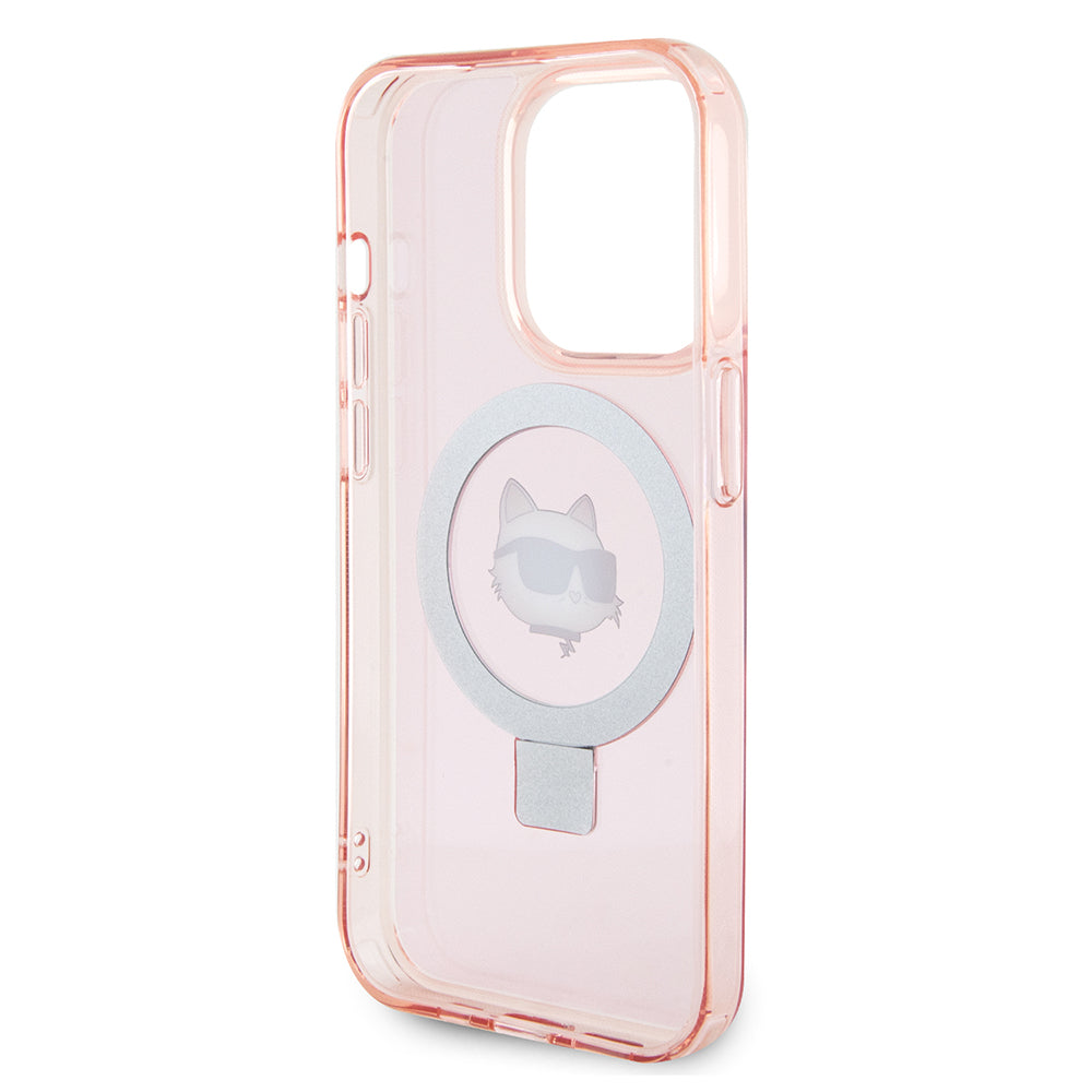 Funda MagSafe para Apple iPhone 15 Pro, Karl Lagerfeld, Ring Stand Choupette's Head, Rosa