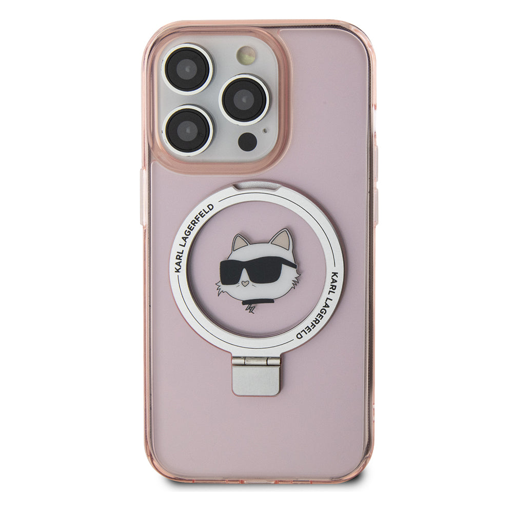 Funda MagSafe para Apple iPhone 15 Pro, Karl Lagerfeld, Ring Stand Choupette's Head, Rosa