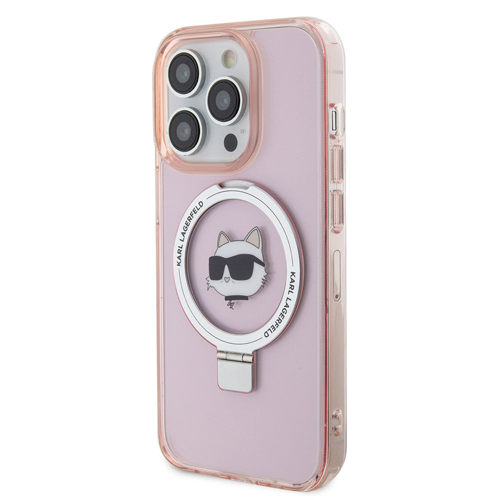Funda MagSafe para Apple iPhone 15 Pro, Karl Lagerfeld, Ring Stand Choupette's Head, Rosa