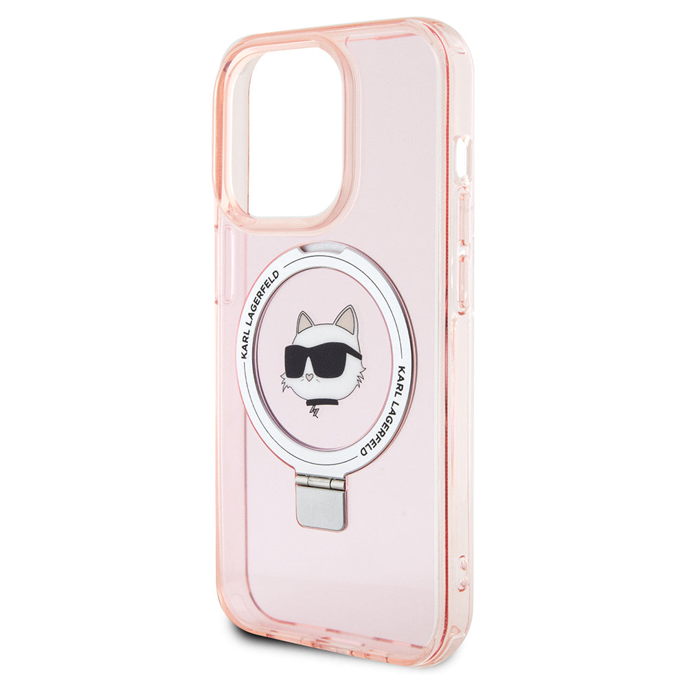 Funda MagSafe para Apple iPhone 15 Pro, Karl Lagerfeld, Ring Stand Choupette's Head, Rosa
