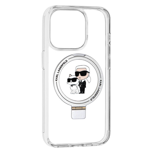 Funda MagSafe para Apple iPhone 15 Pro, Karl Lagerfeld, Ring Stand Karl & Choupette, Blanca