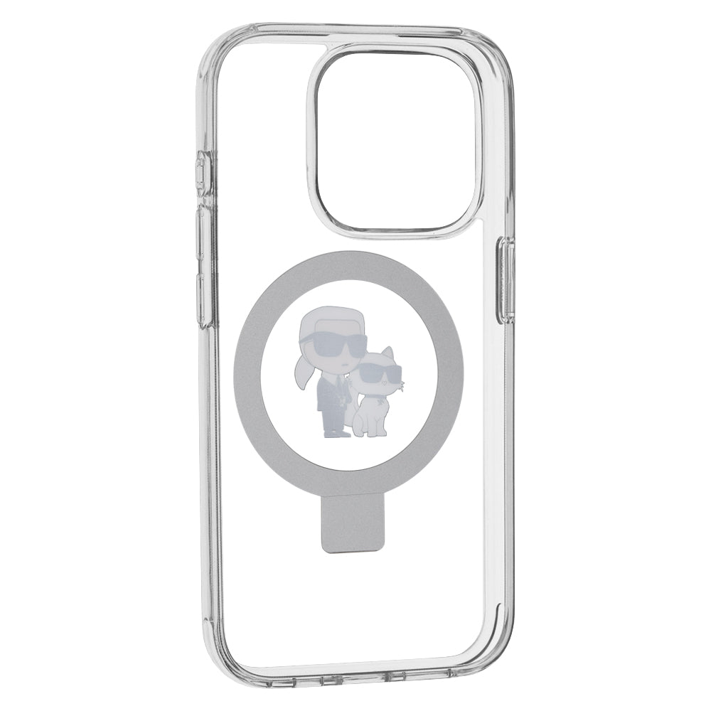 Funda MagSafe para Apple iPhone 15 Pro, Karl Lagerfeld, Ring Stand Karl & Choupette, Blanca
