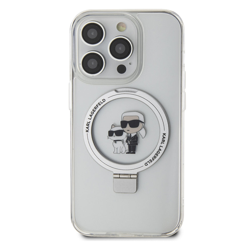 Funda MagSafe para Apple iPhone 15 Pro, Karl Lagerfeld, Ring Stand Karl & Choupette, Blanca
