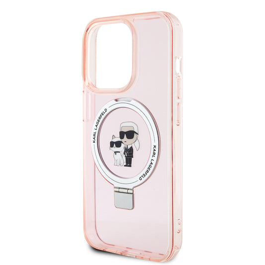 Funda MagSafe para Apple iPhone 15 Pro, Karl Lagerfeld, Ring Stand Karl & Choupette, Rosa