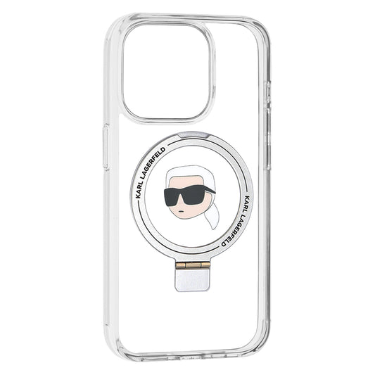 Funda MagSafe para Apple iPhone 15 Pro, Karl Lagerfeld, Ring Stand Karl's Head, Blanca