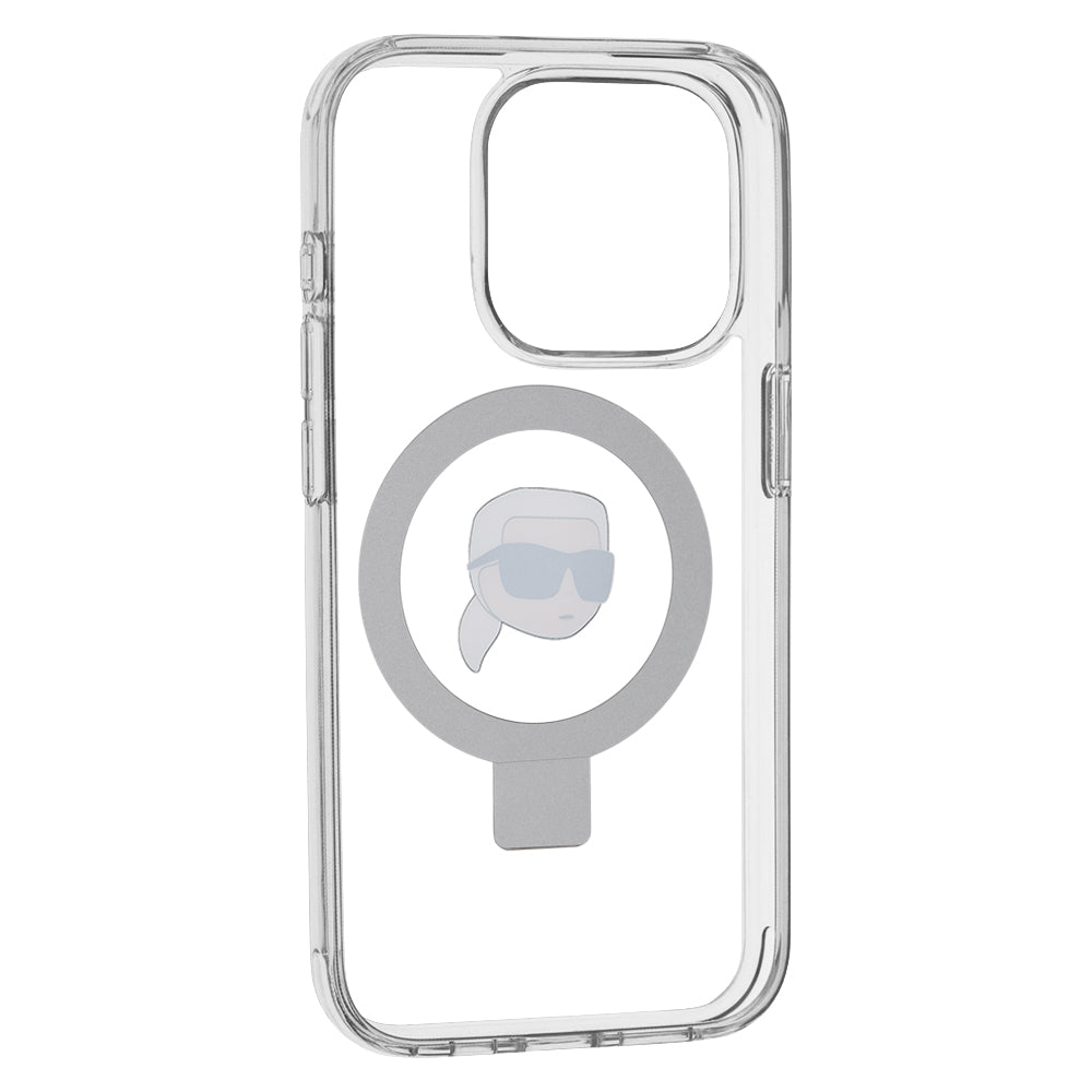 Funda MagSafe para Apple iPhone 15 Pro, Karl Lagerfeld, Ring Stand Karl's Head, Blanca