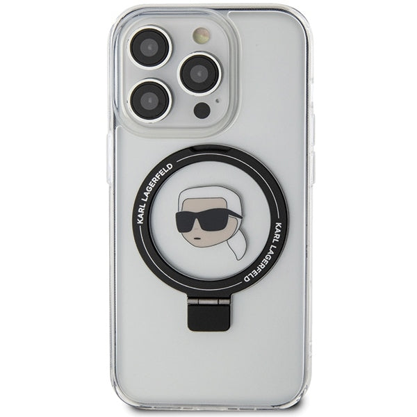 Funda MagSafe para Apple iPhone 15 Pro, Karl Lagerfeld, Ring Stand Karl's Head, Blanca