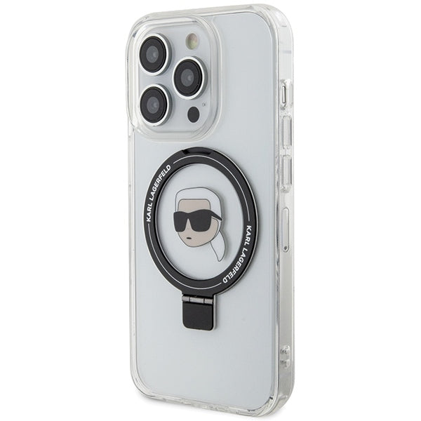 Funda MagSafe para Apple iPhone 15 Pro, Karl Lagerfeld, Ring Stand Karl's Head, Blanca