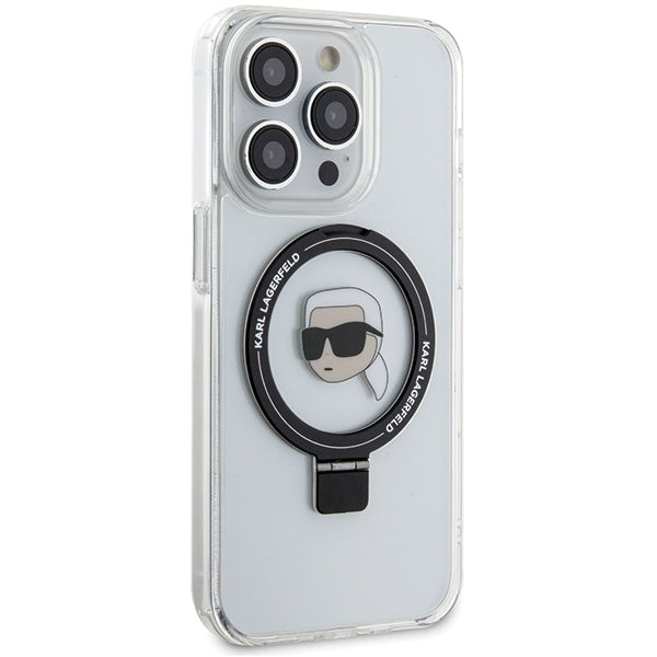 Funda MagSafe para Apple iPhone 15 Pro, Karl Lagerfeld, Ring Stand Karl's Head, Blanca