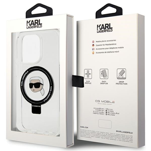 Funda MagSafe para Apple iPhone 15 Pro, Karl Lagerfeld, Ring Stand Karl's Head, Blanca