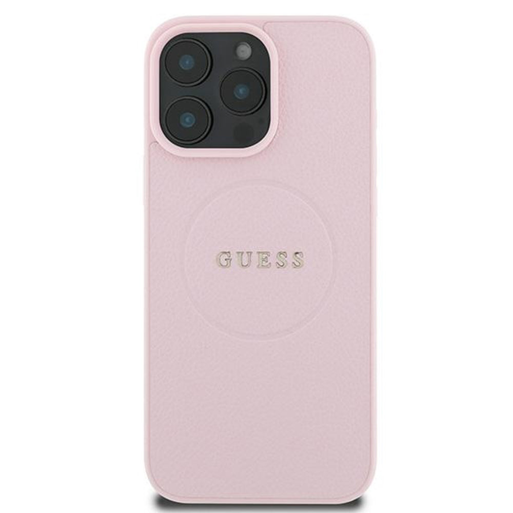 Funda MagSafe para Apple iPhone 15 Pro Max, Guess, Grained Gold Ring, Rosa