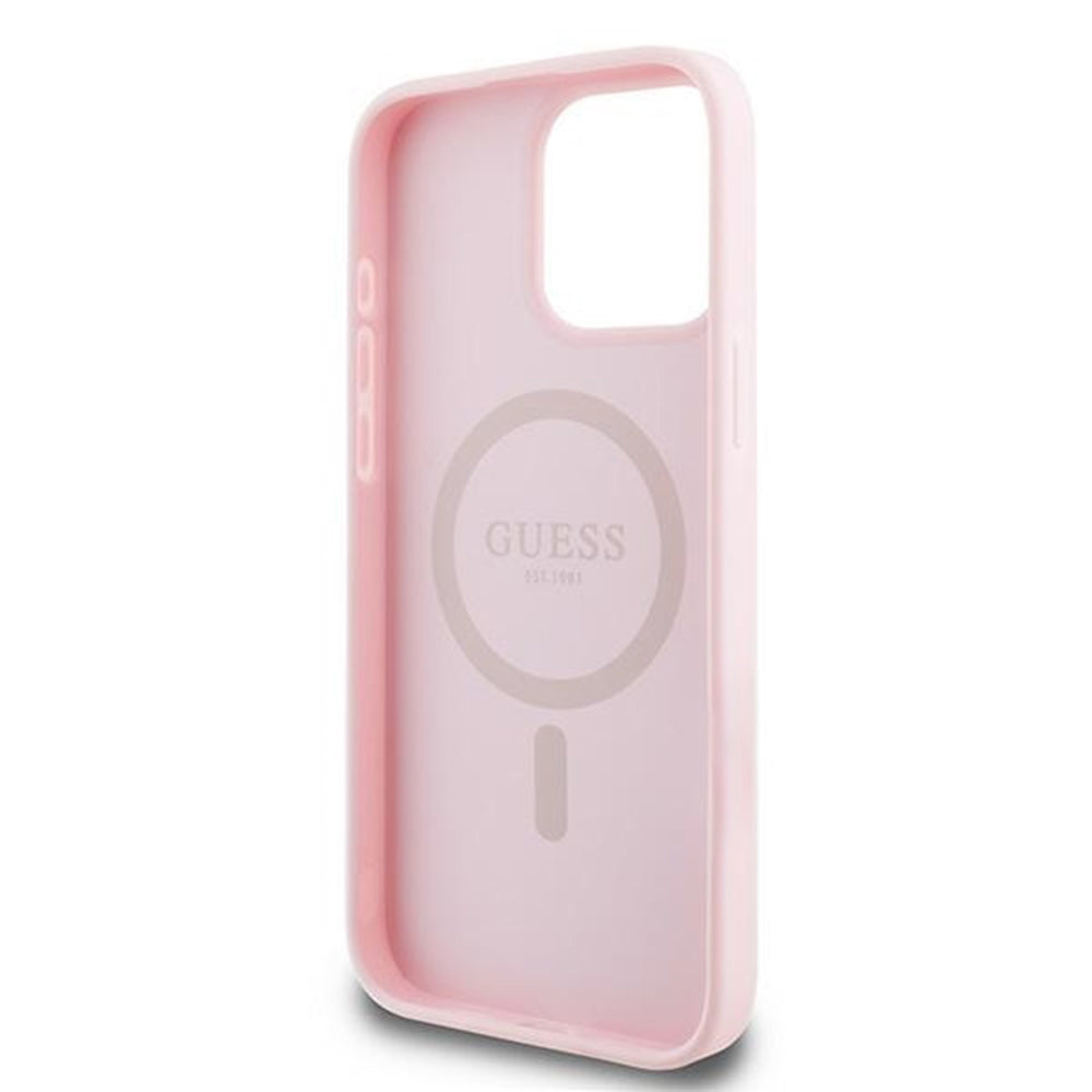 Funda MagSafe para Apple iPhone 15 Pro Max, Guess, Grained Gold Ring, Rosa