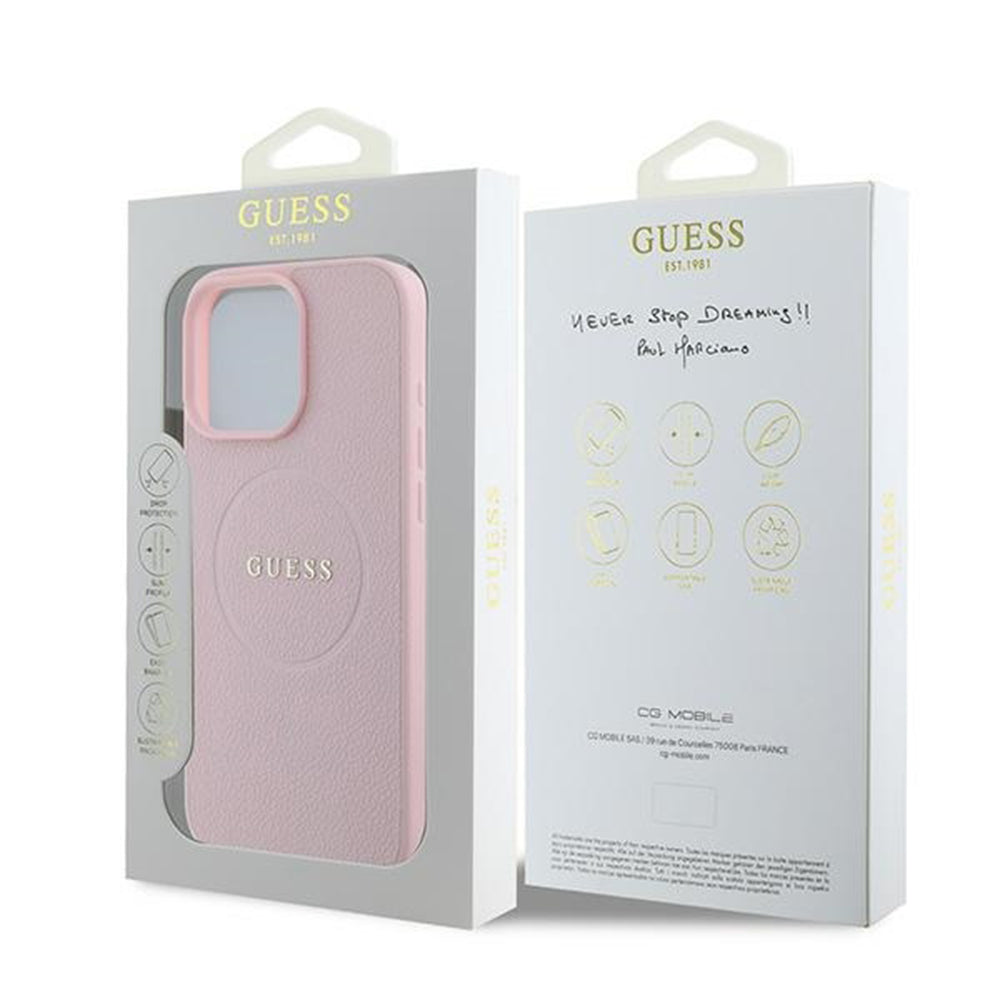Funda MagSafe para Apple iPhone 15 Pro Max, Guess, Grained Gold Ring, Rosa