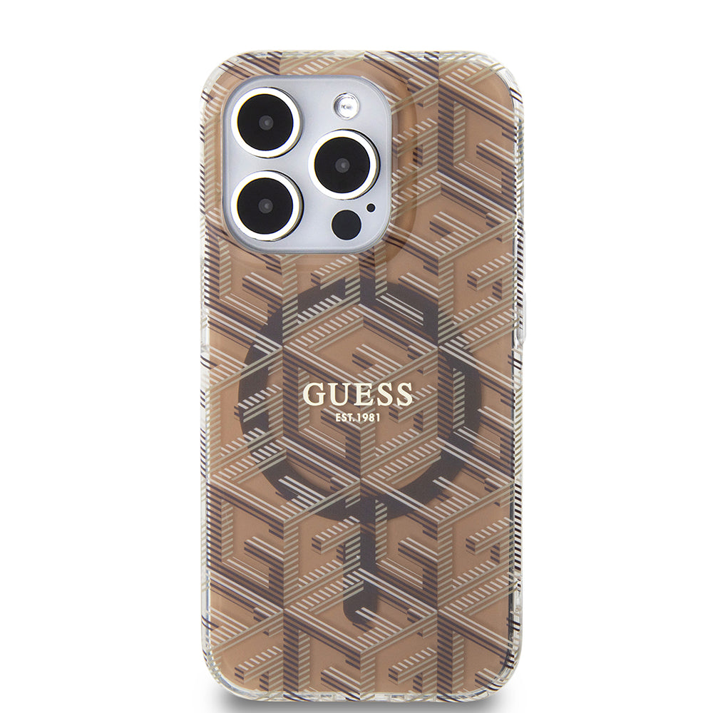 Funda MagSafe para Apple iPhone 15 Pro Max, Guess, IML Gcube, Marrón