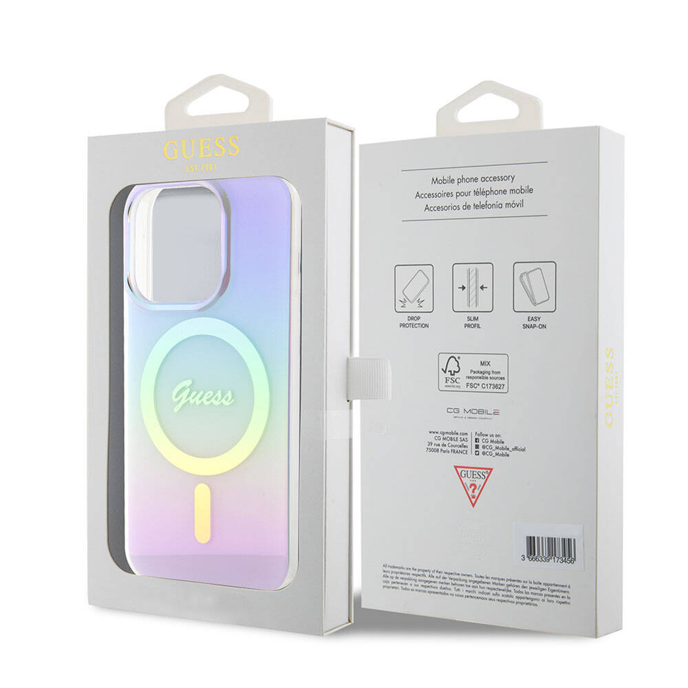 Funda MagSafe para Apple iPhone 15 Pro Max, Guess, IML Iridescente, Morado