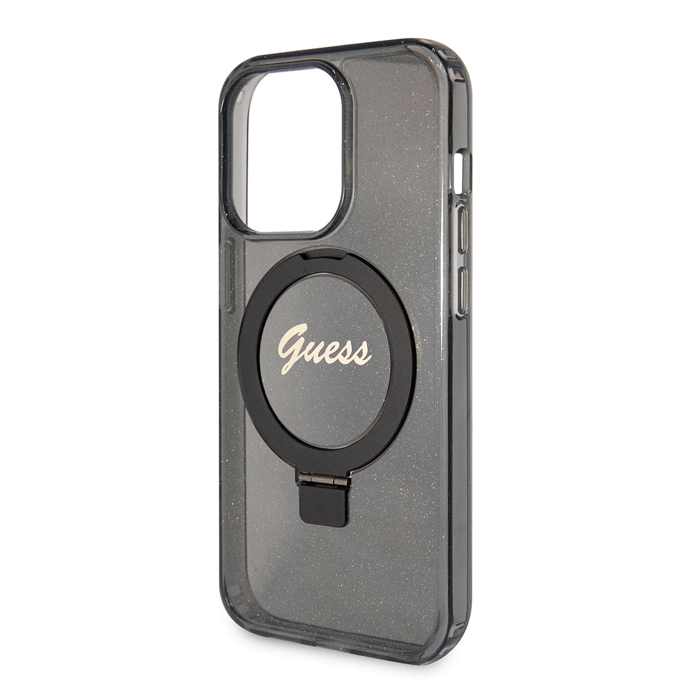 Funda MagSafe para Apple iPhone 15 Pro Max, Guess, IML Ring Stand Glitter, Negra