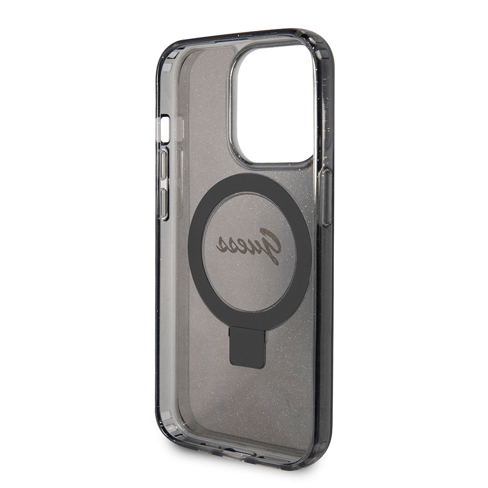 Funda MagSafe para Apple iPhone 15 Pro Max, Guess, IML Ring Stand Glitter, Negra