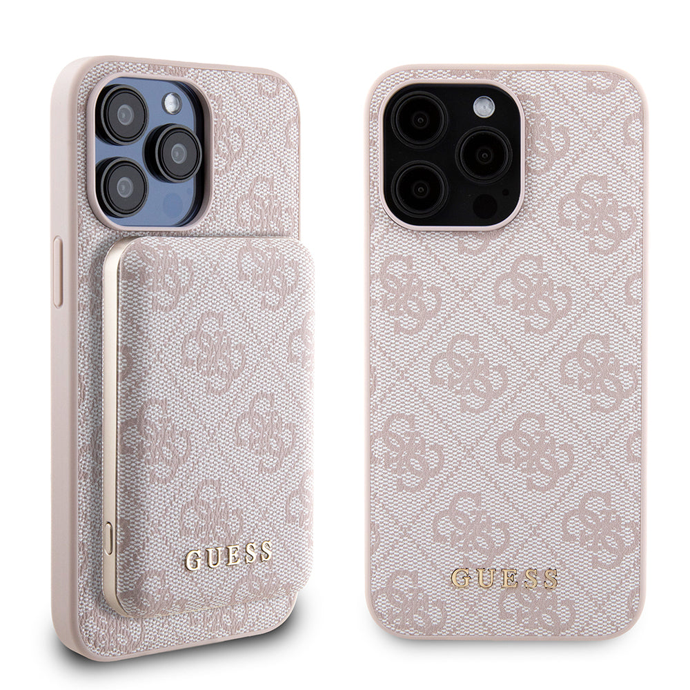 Funda MagSafe para Apple iPhone 15 Pro Max, Guess, Powerbank 4G Metal Logo, Rosa.