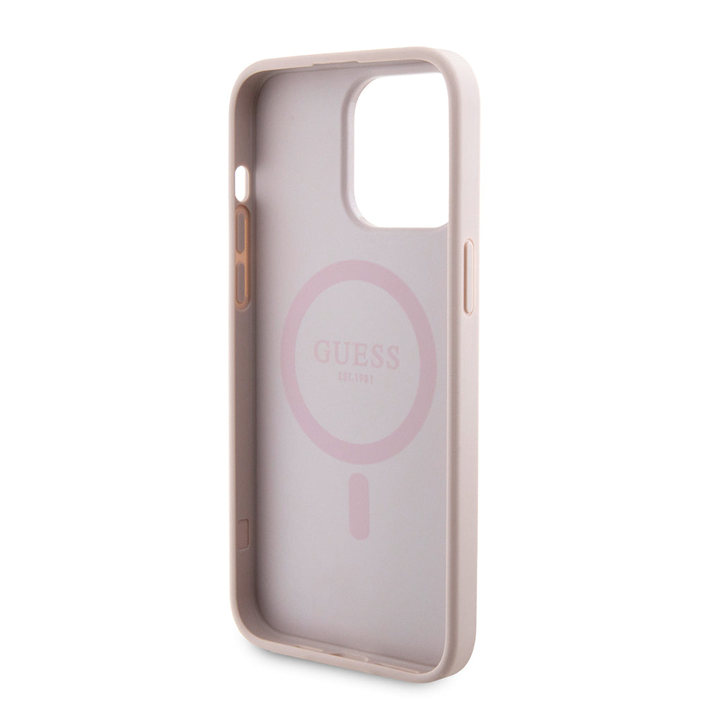 Funda MagSafe para Apple iPhone 15 Pro Max, Guess, Powerbank 4G Metal Logo, Rosa.