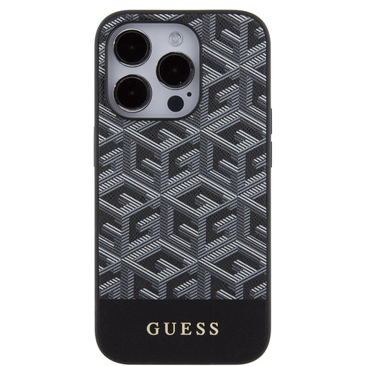 Funda MagSafe para Apple iPhone 15 Pro Max, Guess, PU G Cube, Negra GUHMP15XHGCFSEK