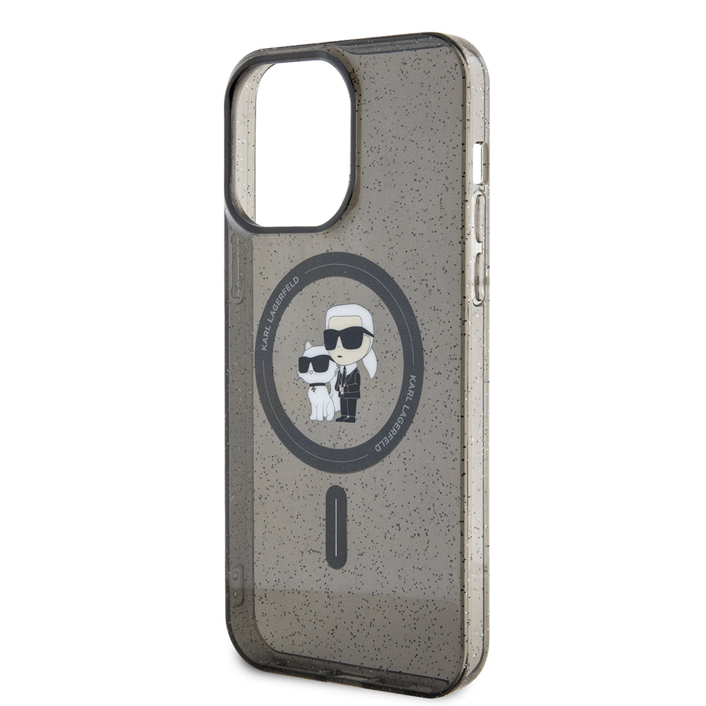 Funda MagSafe para Apple iPhone 15 Pro Max, Karl Lagerfeld, Glitter Karl & Choupette, Negra