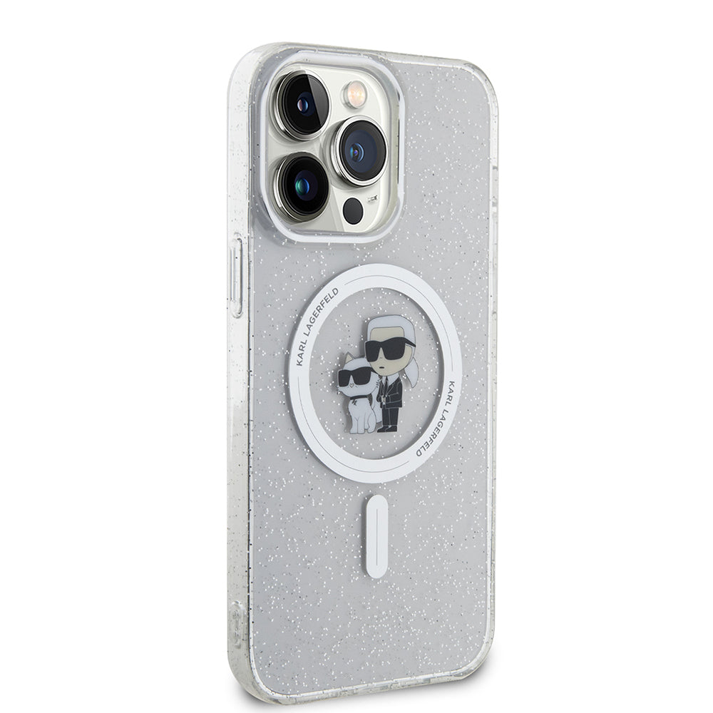 Funda MagSafe para Apple iPhone 15 Pro Max, Karl Lagerfeld, Glitter Karl & Choupette, Transparente