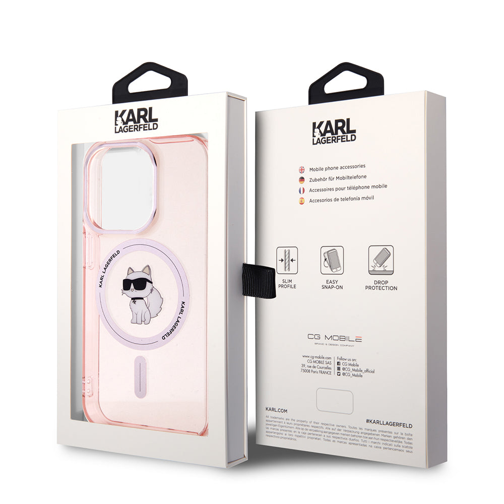 Funda MagSafe para Apple iPhone 15 Pro Max, Karl Lagerfeld, IML Choupette, Rosa