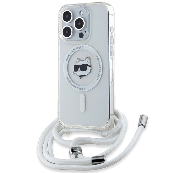 Funda MagSafe para Apple iPhone 15 Pro Max, Karl Lagerfeld, IML Crossbody Choupette's Head with Strap, Transparente