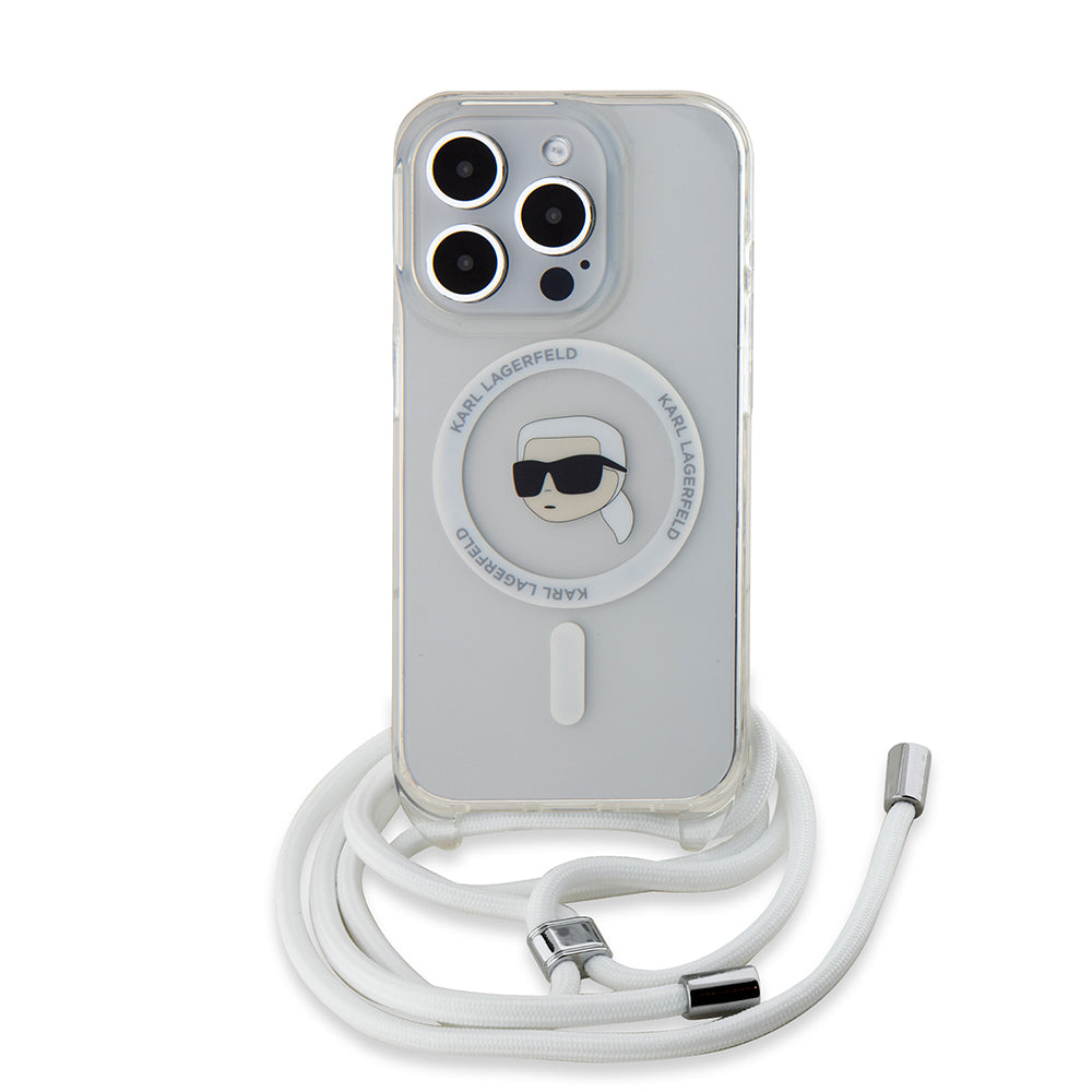 Funda MagSafe para Apple iPhone 15 Pro Max, Karl Lagerfeld, IML Crossbody Karl's Head, Transparente