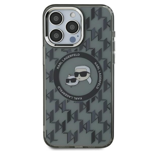 Funda MagSafe para Apple iPhone 15 Pro Max, Karl Lagerfeld, IML Monogram Karl & Choupette's Heads, Negra.