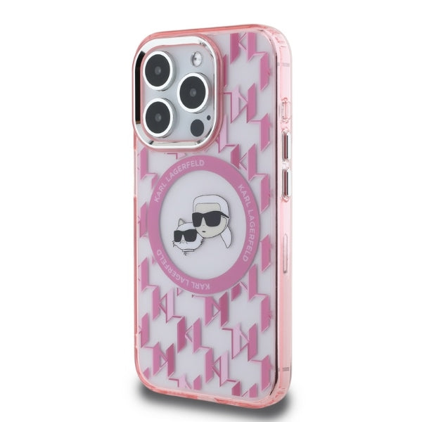 Funda MagSafe para Apple iPhone 15 Pro Max, Karl Lagerfeld, IML Monograma Karl & Choupette's Heads, Rosa