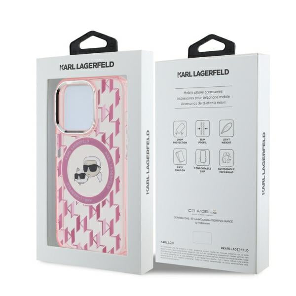 Funda MagSafe para Apple iPhone 15 Pro Max, Karl Lagerfeld, IML Monograma Karl & Choupette's Heads, Rosa