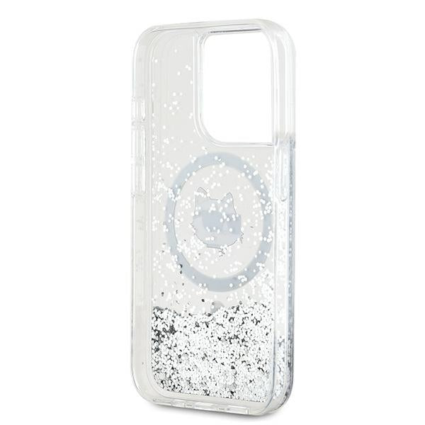 Funda MagSafe para Apple iPhone 15 Pro Max, Karl Lagerfeld, Liquid Glitter Choupette Head, Transparente