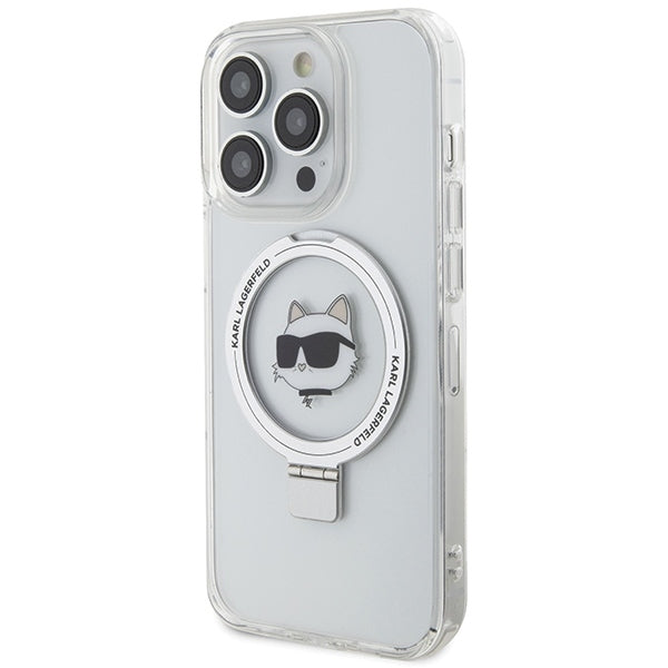 Funda MagSafe para Apple iPhone 15 Pro Max, Karl Lagerfeld, Ring Stand Choupette's Head, Blanca