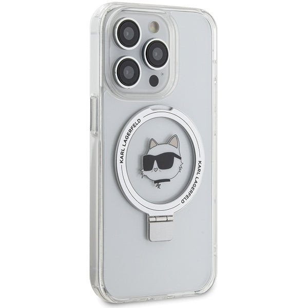 Funda MagSafe para Apple iPhone 15 Pro Max, Karl Lagerfeld, Ring Stand Choupette's Head, Blanca