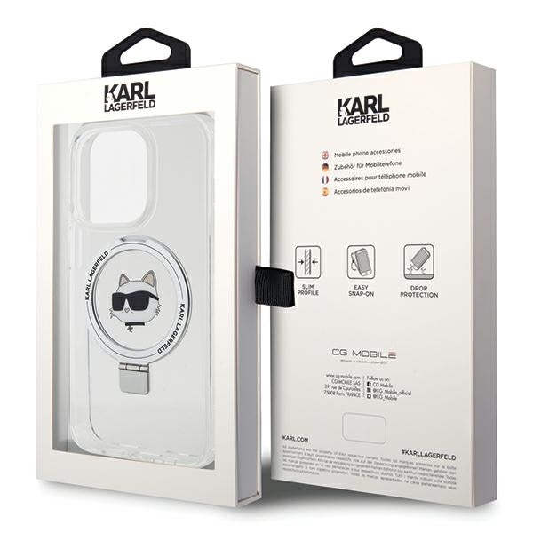 Funda MagSafe para Apple iPhone 15 Pro Max, Karl Lagerfeld, Ring Stand Choupette's Head, Blanca