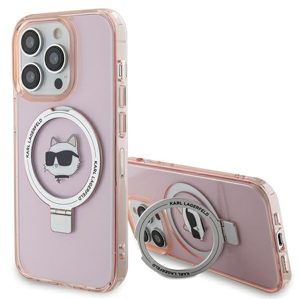 Funda MagSafe para Apple iPhone 15 Pro Max, Karl Lagerfeld, Ring Stand Choupette's Head, Rosa