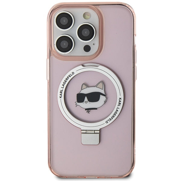 Funda MagSafe para Apple iPhone 15 Pro Max, Karl Lagerfeld, Ring Stand Choupette's Head, Rosa