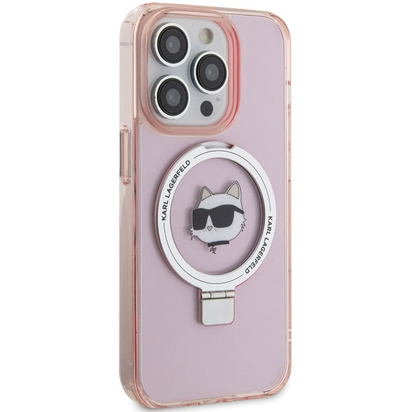 Funda MagSafe para Apple iPhone 15 Pro Max, Karl Lagerfeld, Ring Stand Choupette's Head, Rosa