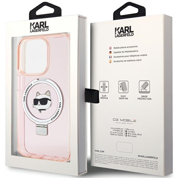 Funda MagSafe para Apple iPhone 15 Pro Max, Karl Lagerfeld, Ring Stand Choupette's Head, Rosa