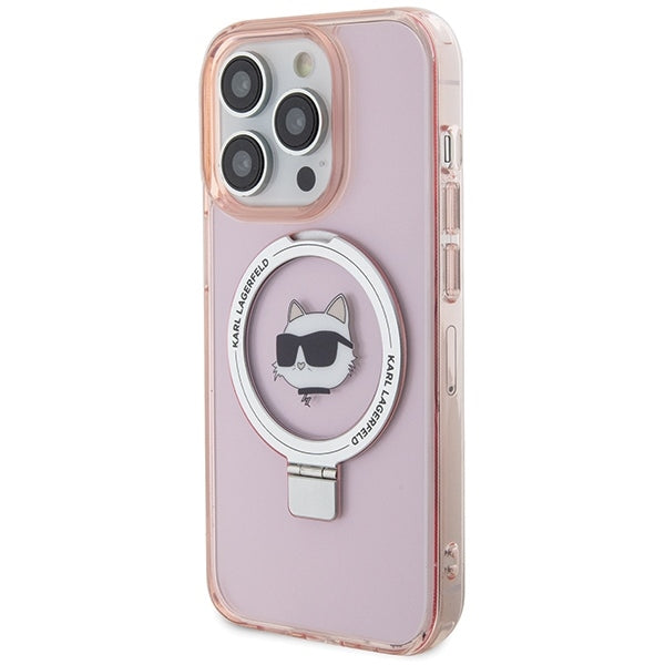 Funda MagSafe para Apple iPhone 15 Pro Max, Karl Lagerfeld, Ring Stand Choupette's Head, Rosa