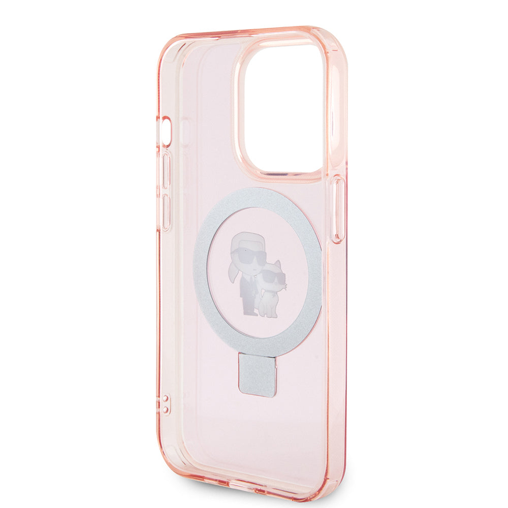 Funda MagSafe para Apple iPhone 15 Pro Max, Karl Lagerfeld, Ring Stand Karl & Choupette, Rosa