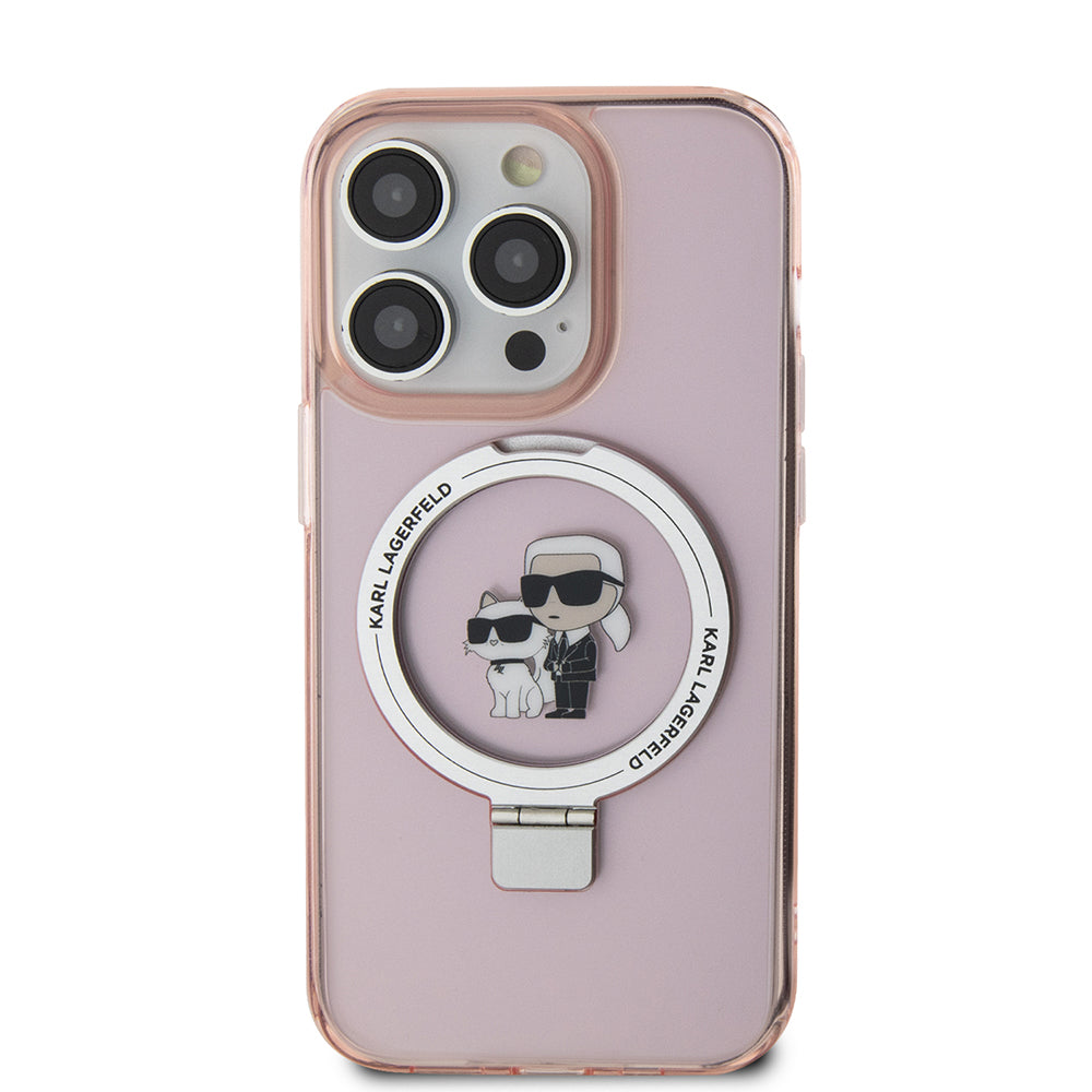 Funda MagSafe para Apple iPhone 15 Pro Max, Karl Lagerfeld, Ring Stand Karl & Choupette, Rosa