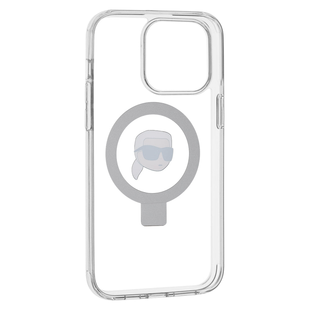 Funda MagSafe para Apple iPhone 15 Pro Max, Karl Lagerfeld, Ring Stand Karl's Head, Blanca