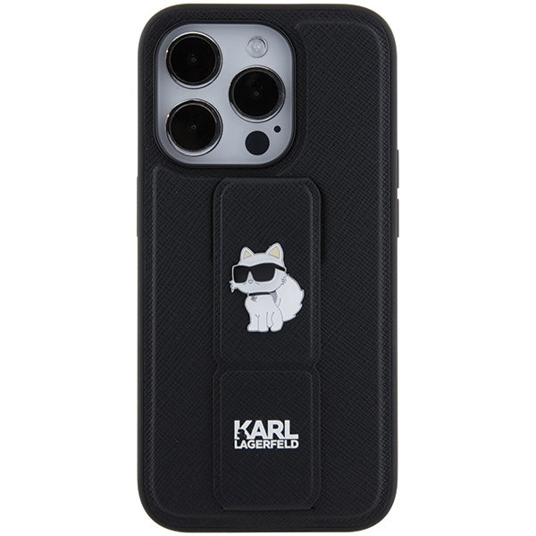 Funda MagSafe para Apple iPhone 15 Pro Max, Karl Lagerfeld, Saffiano Gripstand Choupette, Negra