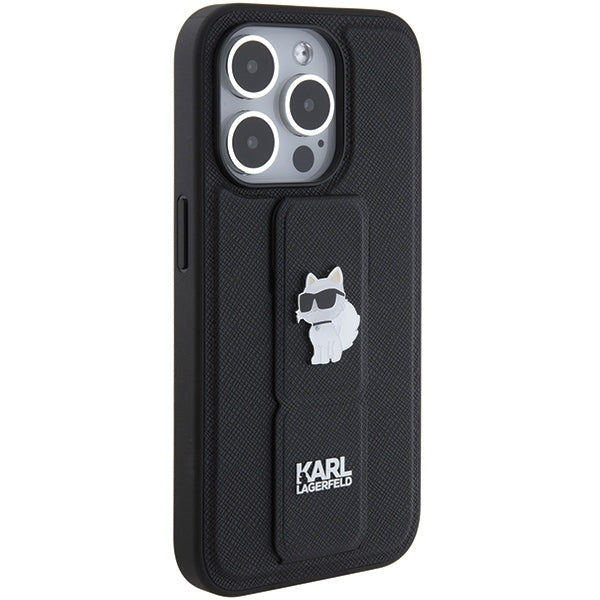 Funda MagSafe para Apple iPhone 15 Pro Max, Karl Lagerfeld, Saffiano Gripstand Choupette, Negra
