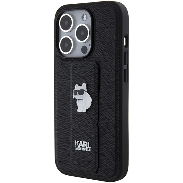 Funda MagSafe para Apple iPhone 15 Pro Max, Karl Lagerfeld, Saffiano Gripstand Choupette, Negra