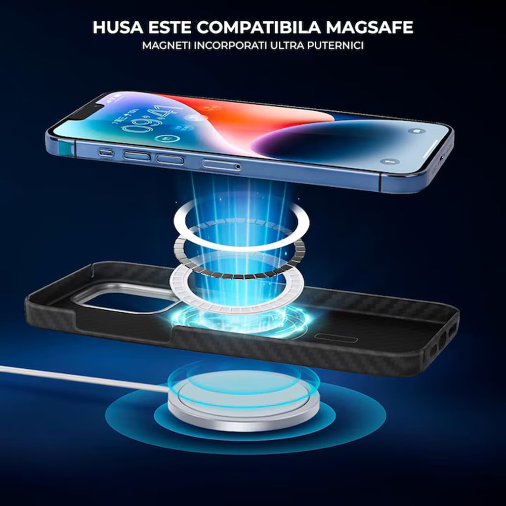 Funda MagSafe para Apple iPhone 15 Pro Max, Techsuit, Fibra de Aramida, Negra